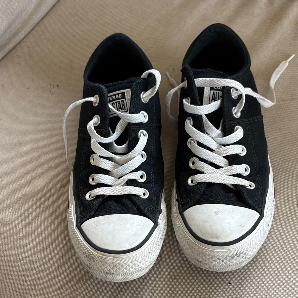 Converse womens Black Canvas Low-Top Sneakers with White Accents